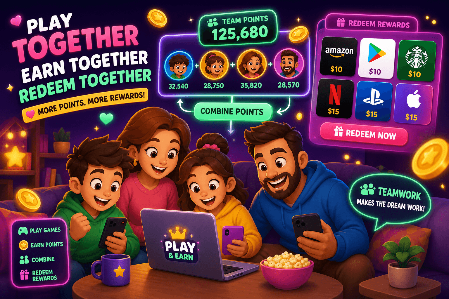 Pool rewards as a family to cash out faster